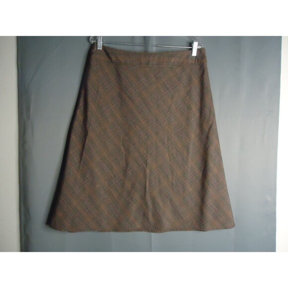 Christopher & Banks Brown Plaid Knee Length Skirt Side Zip Womens Size 12 Petite - Picture 2 of 7